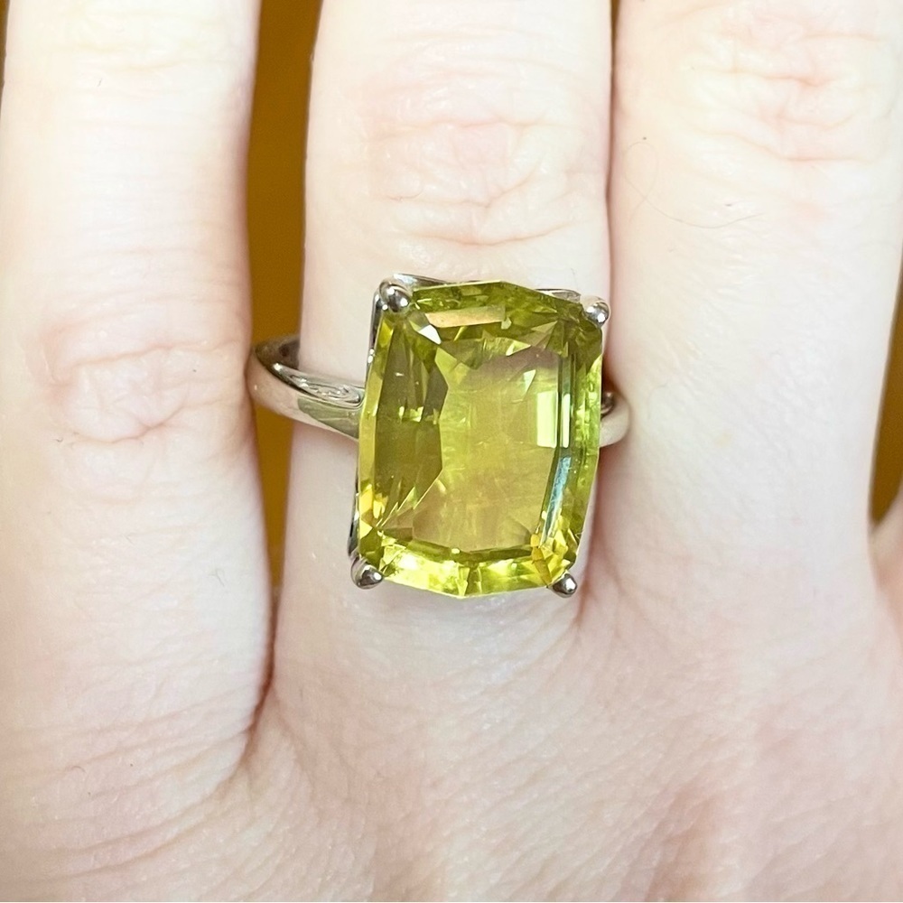 14K Large Radiant 14 Carat Yellow Topaz Solitaire Solid White Gold Size … - Picture 4 of 11